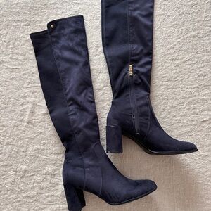 Navy Blue Suede Tall Boots